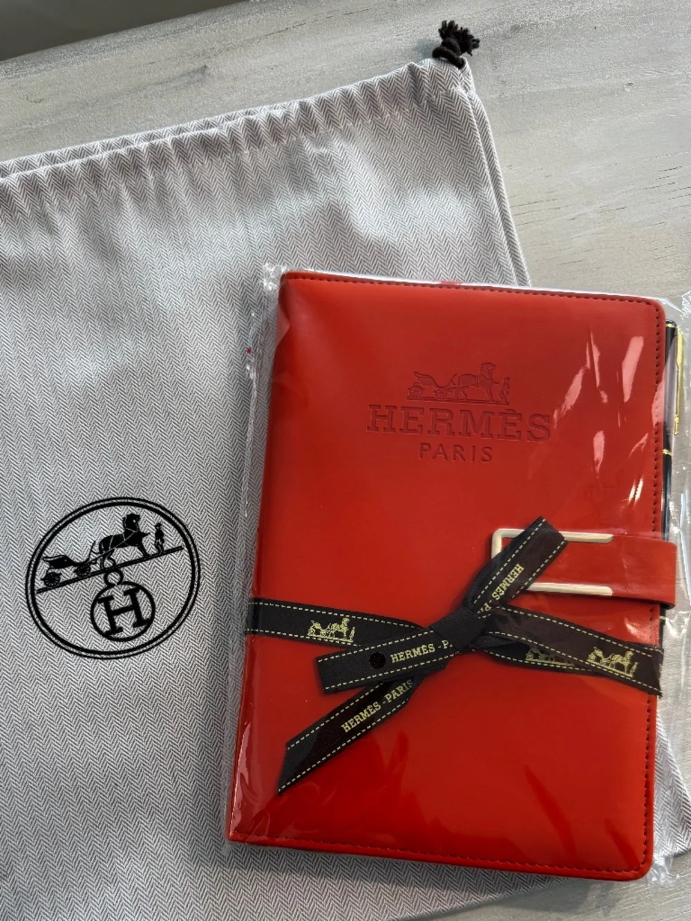 Hermes Orange notebook with pen. Bonus dustbag!